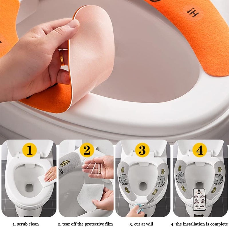 Alunsito 10 Pairs Soft Warmer Bathroom Toilet Seat Cover Pad - Reusable, Sticky, Easy Installation, Comfortable and Washable - Blue - Image 2